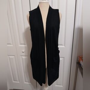 Ladies J. Jill Medium Long Black Sleeveless Cardigan Duster Tunic With Pockets